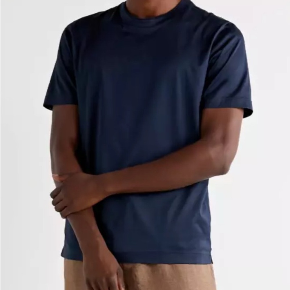 Canali Blue Short Sleeve Tee Classic Crew Neck